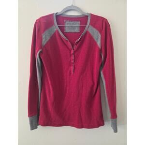 Eddie Bauer Waffle Knit Henley Thermal Pink Gray Long Sleeve L